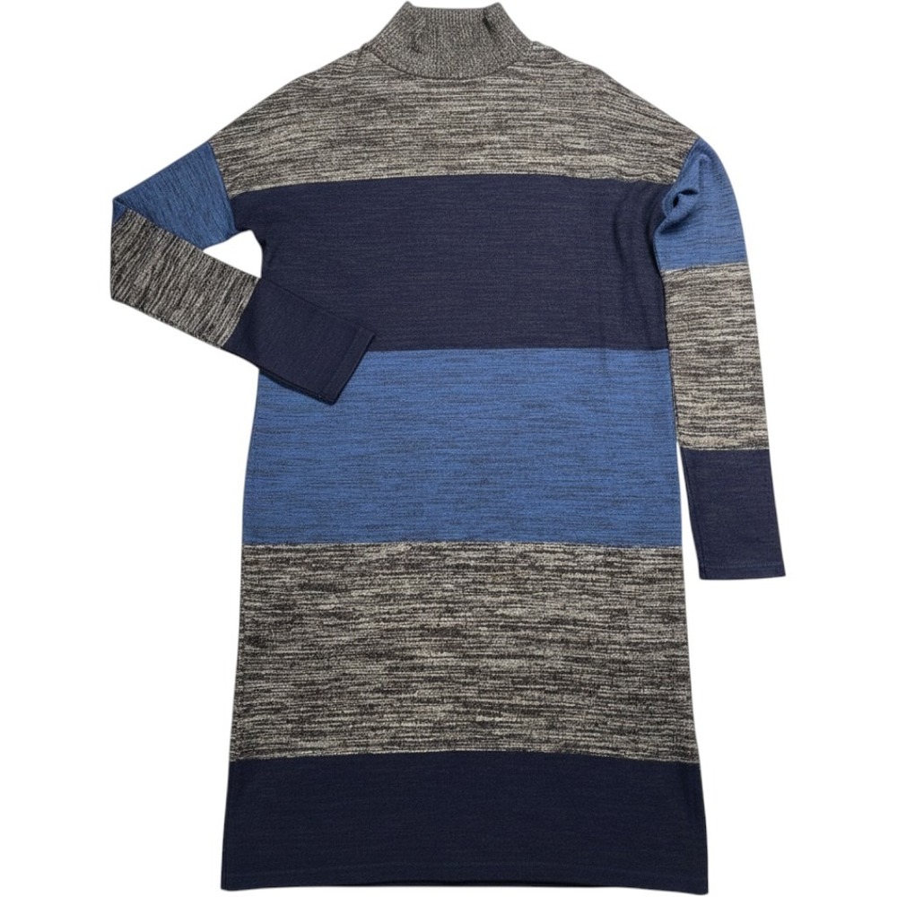 Rag & Bone Colorblock Striped Mock Neck Sweater Dress Blue Grey Small